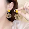 Pendientes de Cristal Flor Geométrica Frescos de Verano Aguja de Plata Pendientes de Lujo Alto Gama Pendientes Exquisitos Diseño de Nicho