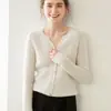 Cardigan de Tricô Cashmere Gola V Novo para Outono e Inverno para Mulheres, Costurado Espesso de Manga Longa Simples Versátil Suéter Curto