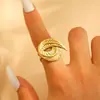 Anillo Abierto de Acero Inoxidable con Diseño Irregular de Flor y Hoja para Mujer con Textura y Estilo Único, Anillo Abierto para Dedo Índice