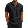 Nueva Camisa Polo de Lino para Hombre Transfronteriza Europea y Americana con Cuello de Solapa, Casual de Negocios Manga Corta, Bolsillo, Estilo Clásico, Múltiples Colores