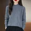 Suéter de Tricô Gola Alta Meia Manga Longa Feminino, Algodão Puro Espesso, Novo Estilo Outono/Inverno 2026, Pulôver com Trança de Diamante, Camisa Básica