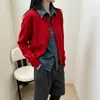 Novo Cardigã de Tricô Patchwork em Jeans com Manga Longa Outono/Inverno para Mulheres, Casaco Suéter de Botão com Gola Reversível, Cardigã de Tricô Estilo Casual