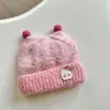 Chapéu de Tricô Colorido Estilo Coreano com Orelhas de Gato Chapéu Doce de Lã para Outono/Inverno Chapéu Quente para Proteção das Orelhas