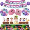Set de Suministros para Decoración de Fiesta de Cumpleaños con Globo de Bandera Nueva de Dora, Inserto para Pastel, Mantel