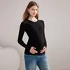 Ropa de otoño para maternidad, algodón puro, estilo otoño e invierno, pijama de cuello redondo, cálido para todas las estaciones, no necesita usar ropa interior, ropa posparto, top, capa base