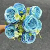Flores Artificiais Rosa Austin de Floco de Neve com 7 Cabeças para Casamento e Decoração de Casa, Buquês de Casamento, Atacado do Fabricante