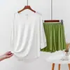 Algodón Transpirable Holgado Casual Ropa de Casa Verano Delgado Talla Grande Mangas de Murciélago Holgadas para Mujer Cuello en V Shorts Conjunto de Dos Piezas