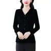 Camiseta de Veludo Preto de Manga Longa 2025 Outono e Inverno Nova Elegante Que Cobre a Barriga Camada Base Sofisticada Top Externo para Mulheres