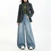 Pantalones de pierna ancha de otoño, corte holgado, resistentes al desteñido, mezclilla de color original, jeans cómodos, adecuados para todas las estaciones, adelgazantes y versátiles para mujer