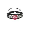 Pulseira de Botão com Logo de Time de Futebol Americano da NFL Cross-Border Novo Produto Pulseira de Couro Trançado Multicamadas Estilo Punk