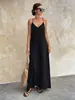 2026 Vestido Cruzado Europeo y Americano Amazon Moda Casual Color Sólido Cuello en V Espalda Descubierta Sexy Sin Mangas de Tirantes