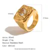 Estilo Ins de Moda Europeo y Americano Diseño de Nicho Joyería de Lujo Ligero Acero Inoxidable Chapado en Oro de 18 Quilates Anillo Cuadrado Texturizado para Mujer