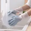 Luvas transparentes brancas de duas cores luvas para lavar louça feminina cozinha fada látex lavar roupas à prova d'água plástico borracha tarefas domésticas lavar louça
