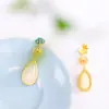 Pendientes de jade hetiano de plata s925 con carácter, estilo étnico, color azul quemado, para mujer, pendientes de gota de agua, pendientes Xiangyun, tendencia.