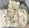 Novos Pijamas de Algodão Nuvem Amassado para Mulheres, Conjunto de Três Peças, Estampado Primavera/Verão, Gola Lapela, Roupa de Casa Fofa para Mulheres