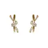 Pendientes de Diseño Exclusivo de Alta Gama Chapados en Oro con Microincrustaciones y Nudo Dorado de Pedrería para Mujer, Pendientes de Lujo Ligero de Celebridad de Internet Coreana