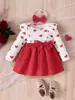 Vestido de Otoño para Niña con Estampado de Corazones, Vestido Princesa con Lazo para Bebé con Diadema, Vestido Elegante para Bebé al por Mayor