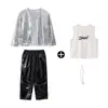 Ropa Moderna para Niños de Street Dance Hiphop Ropa de Desempeño para el Día de Año Nuevo Ropa de Desempeño Plateada con Lentejuelas Genial y Atractiva para Niños y Niñas en Otoño e Invierno