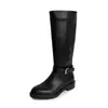 Zapatos de Mujer Otoño Invierno Nuevos Punta Redonda Tacón Grueso Hebilla de Cinturón Cremallera Lateral Color Sólido Versátiles de Moda Botas Altas hasta la Rodilla