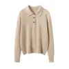Nuevo Suéter de Cachemir 100% Puro para Mujer Otoño e Invierno, Tejido de Cuello Polo, Capa Base de Color Sólido de Manga Larga, Suéter Cálido
