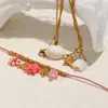 Pulsera Colgante Moneda Ojo Turquesa Azul Más Vendida Transfronteriza Mengjia Acero Inoxidable Cierre de Primavera Cereza Goteo de Aceite Pulsera para Mujer
