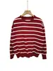 Estilo Suave Tejido de Punto con Bloques de Color Rayas Azules Cuello Redondo Otoño e Invierno para Mujer Holgado Perezoso Manga Larga Suave Ceroso Espesado Top