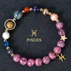 Pulseira de Pedra Azul Constelações Doze Signos Multi-Win Jewelry 8mm Pedra Natural Oito Planetas Pulseira de Contas Venda por Atacado