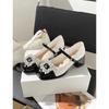 Zapatos Mary Jane de Tacón Grueso Estilo Francés con Pedrería para Mujer, Estilo Primavera 2025, Tacones Altos Elegantes con Correa Pequeña en el Tobillo Estilo Chanel y Diseño de Boca Baja