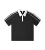 [Procesamiento Personalizado] Camisa Polo Ropa de Trabajo, Holgada y Moderna, Bloques de Color, Manga Corta Rayada para Hombre con Cuello Campana