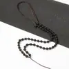 Lanyard Trenzado de Cuerda Marrón con Cuentas Redondas Negras Tejidas a Mano para Mayorista, Lanyard de Collar de Cristal Trenzado