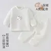 Conjunto de dos piezas acolchado de tres capas para bebé e infante, algodón fino de 40g, pijama de bebé sin costuras para recién nacido, de cintura alta, protector de barriguita