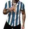 Estación independiente transfronteriza verano nuevo camisa con estampado digital 3D moda camisa de manga corta a rayas con solapa fabricante de origen