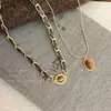 Collar Vintage Estilo Maillard con Piedra Ojo de Tigre de Doble Capa para Mujer, Cadena de Suéter de Lujo Ligero de Nicho de Gama Alta para Otoño e Invierno