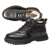 Sapatos masculinos de algodão grossos com forro de fleece para o inverno, sapatos de pai de meia-idade, casuais e estilosos, com forro de fleece, quentes, sapatos de algodão de cano médio para homens