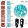 Joyas de perlas para uñas de Amazon, 12 cajas de perlas de vidrio de imitación ABS de colores, accesorios no porosos para decoración de uñas.