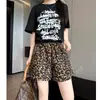 Pantalones Cortos Deportivos Estampado de Leopardo para Mujer, Corte Holgado, Nuevo Estilo 2026, Pantalones Rectos Adelgazantes, Cintura Alta, Pantalones Anchos para Mujer Petite