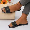 Novas Pantufas Femininas de Verão 2024, Estilo Europeu e Americano, Sandálias Rasteirinhas de Bico Quadrado, Chinelos Casuais de Praia, Dropshipping, Preto