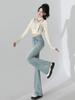 Jeans Acampanados Azul Claro para Mujer, Nuevo Estilo Otoño 2025, Tiro Alto, Diseño Elegante, Elásticos, Pantalones Acampanados para Persona Petita