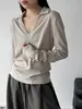 Novedades de Otoño Naranja Zhi: Camiseta de Manga Larga Estilo Coreano para Mujer, Cuello Solapa, Top Casual Estilo Old Money 77205