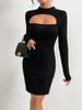 Ropa Europea y Americana Transfronteriza para Mujer 2026 Otoño e Invierno Nuevo Ajustado Ceñido al Cuerpo de Punto Manga Larga Minifalda Vestido Sexy con Aberturas