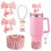 Tampa de Proteção contra Poeira de Canudo de Silicone Stanley Cup Corrente de Copo Decorativa de Pérolas Pingente de Liga Leve Bolsa Pequena Estilo Chanel