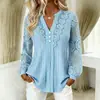 Estación Europea 2026 Comercio Exterior AliExpress Wish Camisa Nueva Color Sólido Cuello en V Encaje Blusa para Mujer