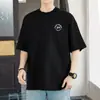 Camiseta Masculina de Algodão Puro Pesado 260g Manga Curta Gola Redonda Estilo Americano Solto Meia Manga Marca Moderna Estampada com Letras