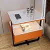 Mesa de Cabeceira Inteligente, Moderna e Simples, com Luz de Toque, Carregamento Sem Fio, Trava de Senha, Centro Vazado, para Uso no Quarto