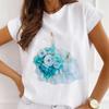 Camiseta básica ZN089 con estampado de rosas transfronterizas, de manga corta y cuello redondo, informal y distintiva para mujer