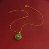 Estilo Chinês Vintage Seguro Fivela Conjunto Pulseira Colar Pingente Jóias Étnicas Temperamento Imitação de Ouro Jóias Gemas Sintéticas