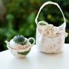 Juego de Té de Viaje Cerámico Blanco Mineral de Roca Pintado a Mano para Una Persona Tetera Taza de Té Set Estilo Camping al Aire Libre Portátil Taza Rápida