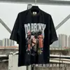 Camiseta de Manga Corta Holgada para Parejas de Ancianos Lavada Pesada con Estampado de Retratos Hip Hop Rap Estilo Americano Vintage Tendencia