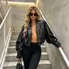 Jaqueta de couro de luxo leve da moda transfronteiriça europeia e americana para mulheres, novo estilo outono 2026, top de design solto em retalhos, roupas femininas