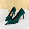 3391-3 [Personalizado] Tacones Altos Estilo Coreano, Tacones de Aguja, Pedicura, Aspecto Adelgazante, Boca Baja, Punta Fina, Moño, Zapatos Planos para Mujer
